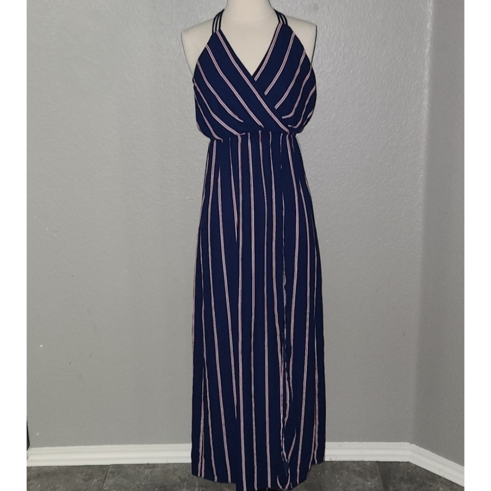Monteau Women Striped Maxi Dress Sexy Sleeveless size Small Red White and Blue